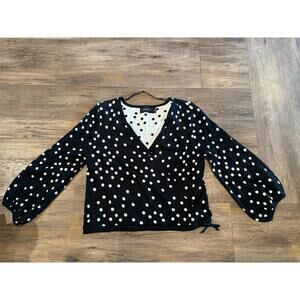 Mink Pink Black and White Polka Dot Crop Blouse Sz M EUC